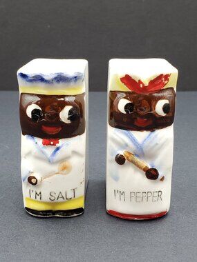 I'm Salt I'm Pepper Americana Black Cooks Salt & Pepper Shakers Folk Art Shakers